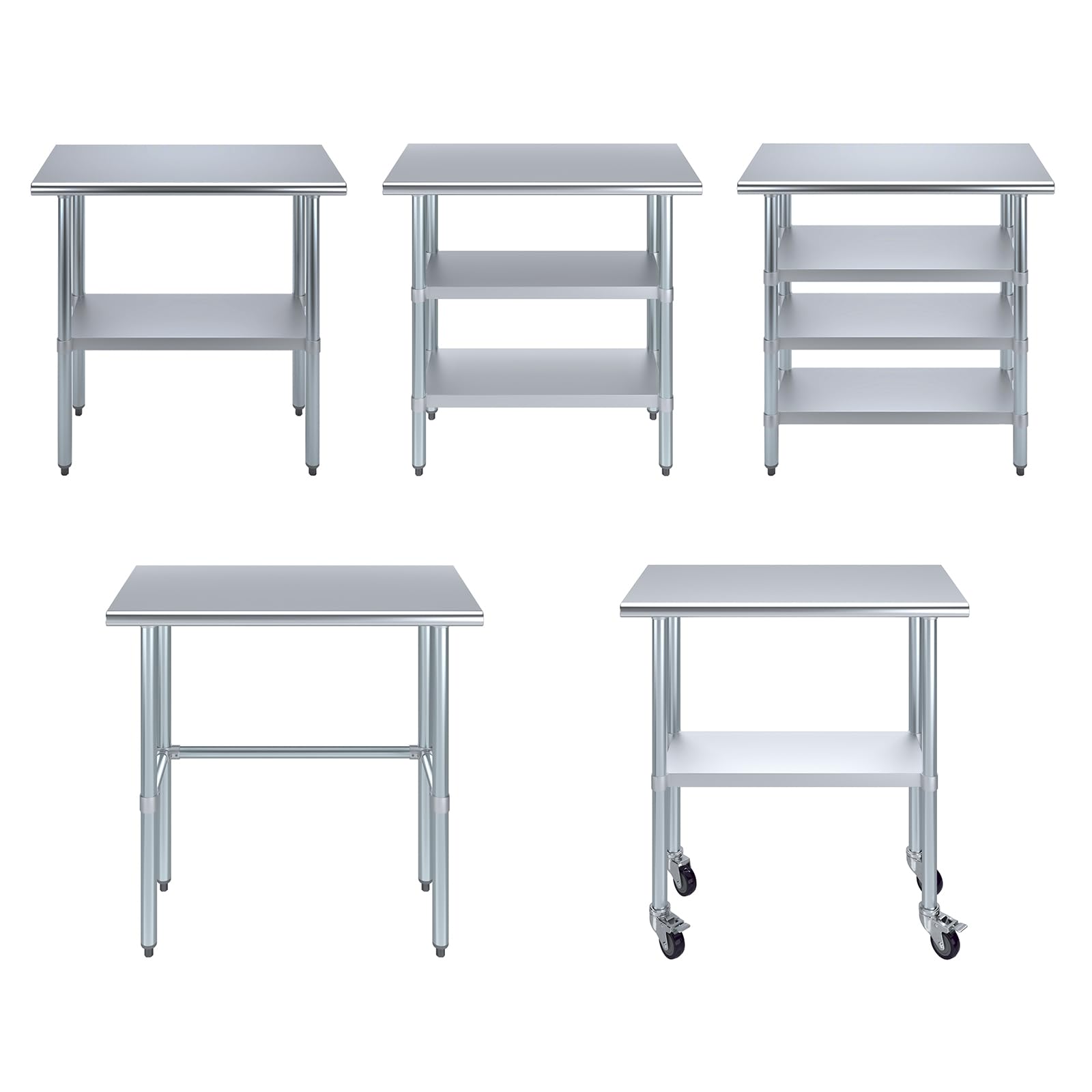 Commercial Kitchen Prep Table - Table en acier inoxydable + Roulettes