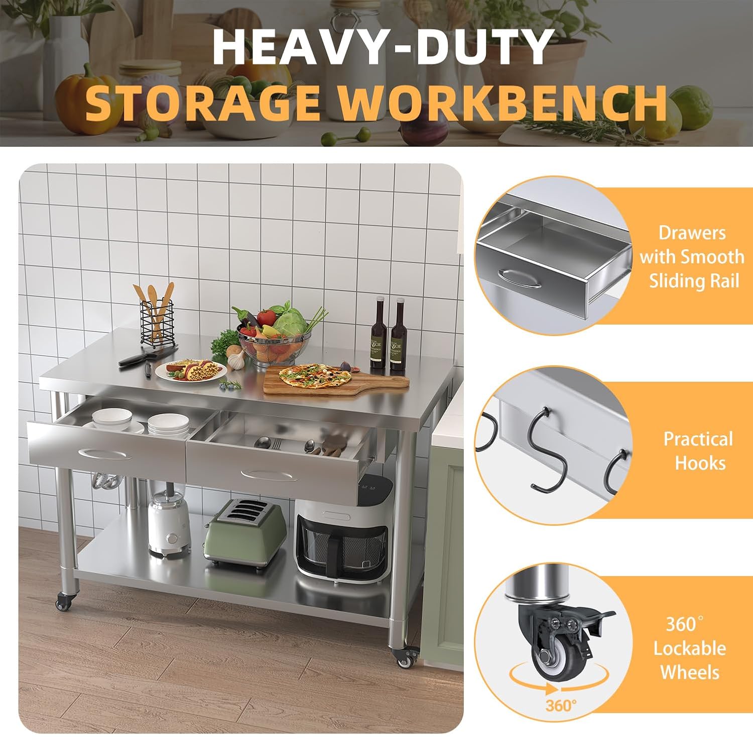 Table en acier inoxydable avec - Commercial Kitchen Prep Table avis et prix